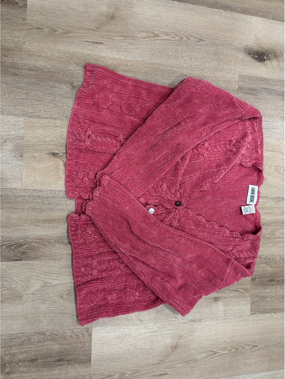 Lauren Brooke Pink Cable Knit Cardigan Sweater Size Large